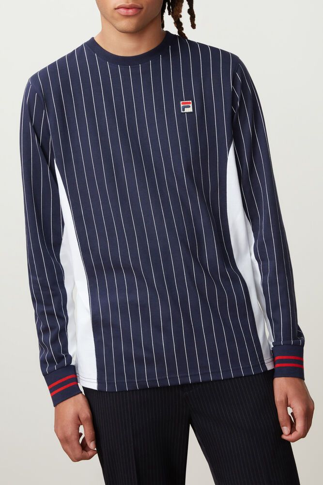 Fila T-Shirt Mens Navy - Eoghan Long Sleeve - Philippines 3816495-NH